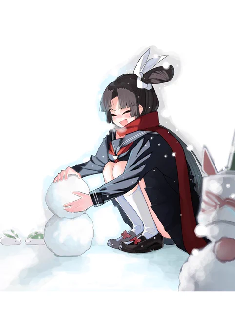 雪とセーラー服牛若丸(2年前に描いた絵です) 