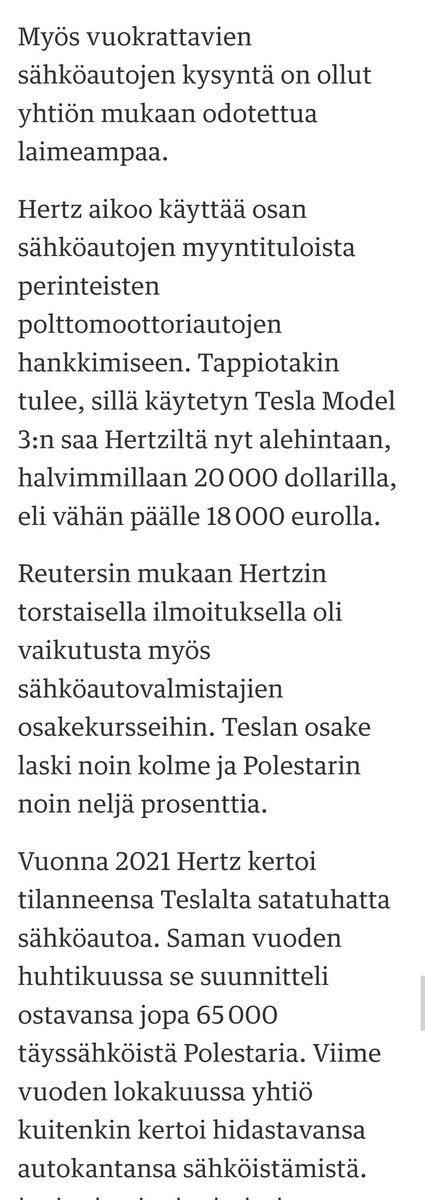LindapauliinaQ's tweet photo. Hertz myy sähköautonsa pois, koska niiden korjaaminen on niin kallista ja koska niitä ei edes vuokrata. Sähköautojen tilalle se ostaa normaaleja polttomoottoriautoja. 

(artikkeli kuvina alla) https://t.co/KpxBe4CIIt