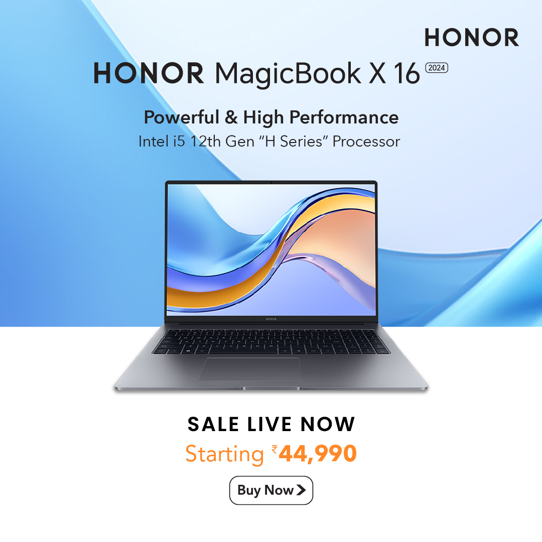 ExploreHONOR's tweet photo. The wait is finally over! 🥳
Introducing the incredible HONOR MagicBook X16, now LIVE on Amazon! Starting at just ₹44,990, this sleek powerhouse is ready to elevate your computing experience. 

Explore at: https://t.co/vCgpcNHEZT

#MagicBookX16 #NewOnAmazon #UnleashThePower https://t.co/AWfqq6Ni07