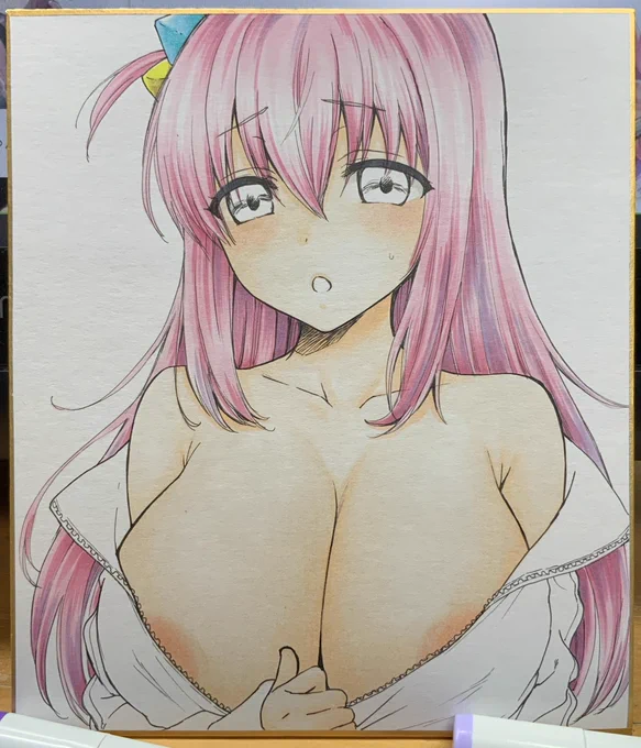 明日のこみトレ用色紙進捗。 あいちゃんとぼっちちゃん あいちゃんは大色紙、ぼっちちゃんは中色紙