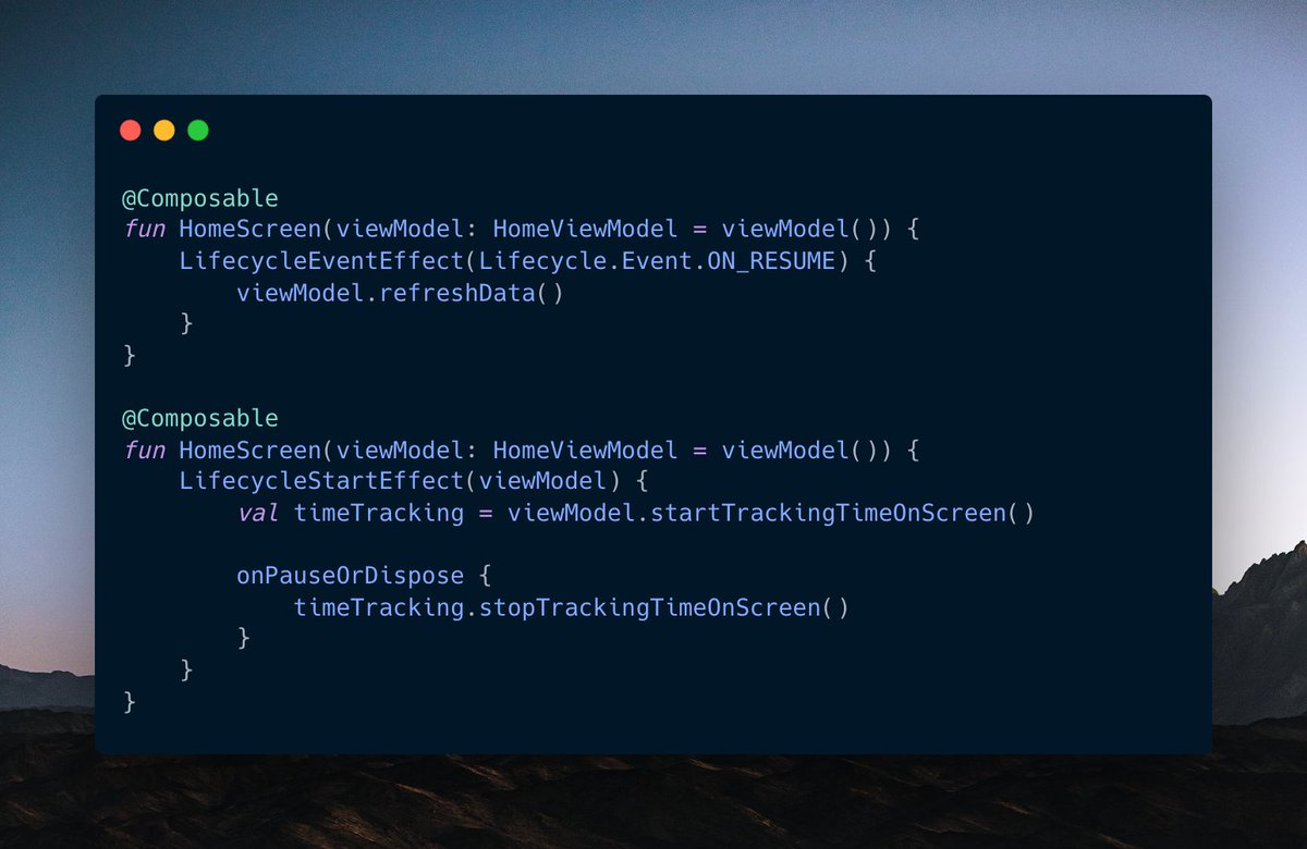 itsandreramon's tweet photo. Latest 2.7.0 androidx.lifecycle release looks very interesting:
- observe a Flow of Lifecycle.Event via Lifecycle.asFlow()
- use LifecycleEventEffect to run side effects based on Lifecycle.Event
- current Lifecycle.State can now be observed via Lifecycle.currentStateFlow

https://t.co/JqVcHjv5Hj #AndroidDev #Kotlin