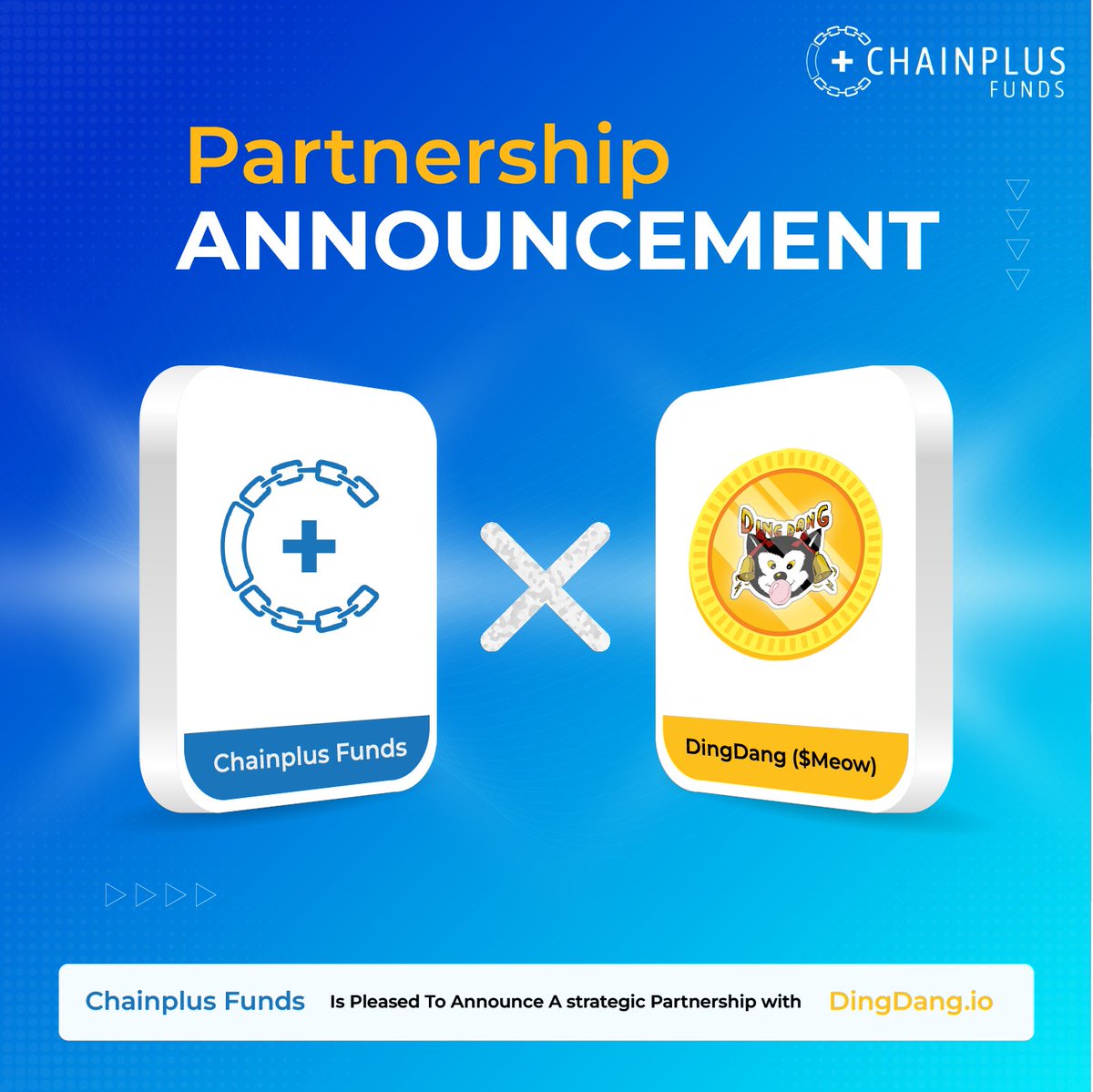 ChainplusFunds's tweet photo. 🔊Partnership Announcement 🔊

We're thrilled to announce our strategic partnership with @Dingdangio 
 
We expect this partnership to be beneficial for both parties.

Don't miss their Fairlaunch on Pinksale Today @ 13:00 UTC  

Link: https://t.co/2lC5k8jXIH

#ChainplusFunds https://t.co/7no4uXySwX