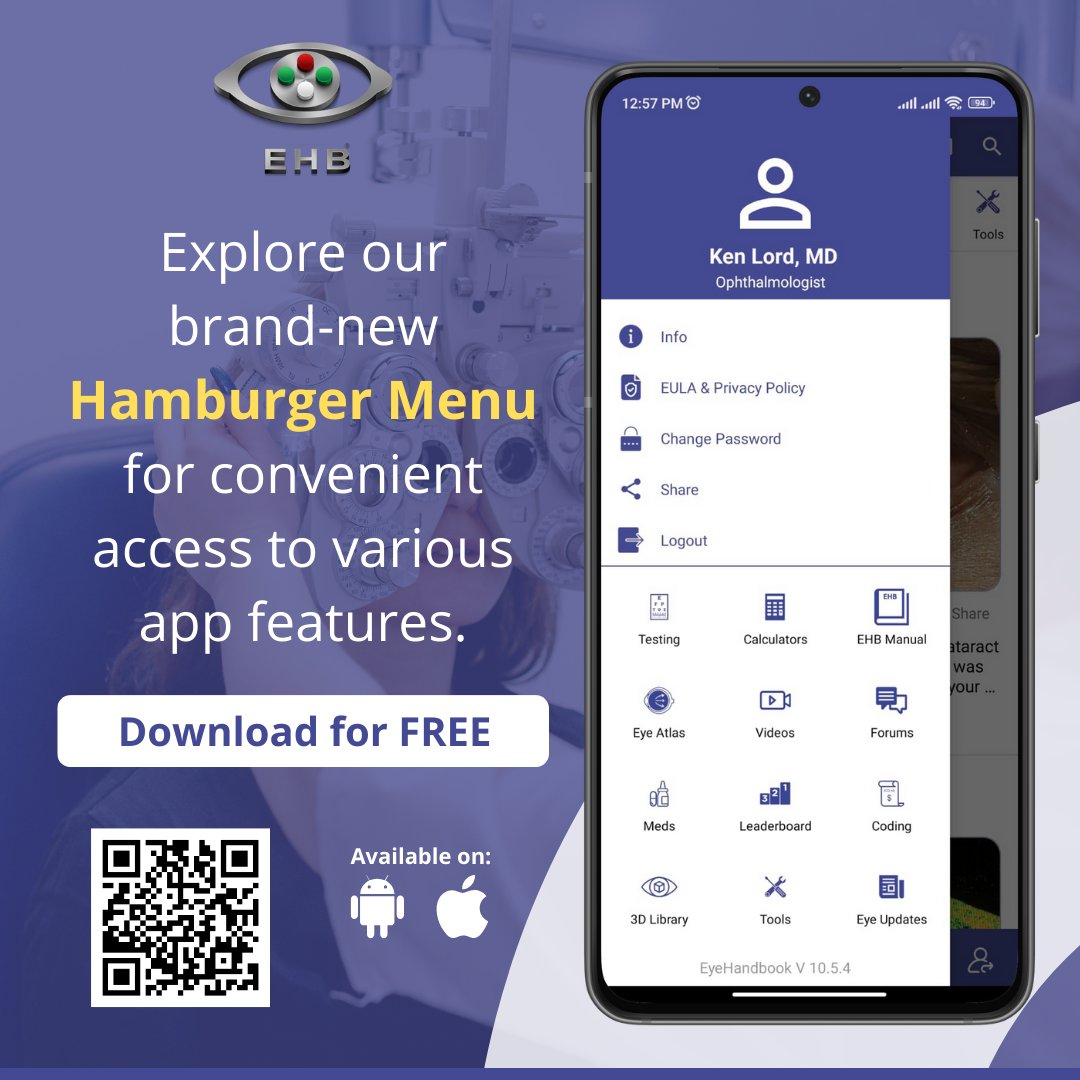 #Free Eye Handbook App for Eye Care Professionals

Available on Android & iOS:
onelink.to/eyehandbookapp

#ophthalmology #optometry #ophthalmologists #optometrists #retina #visiontesting #eyeatlas #ophthalmologyresidents #optometryresidents #eyes #eyecare #eyecalculators #vision