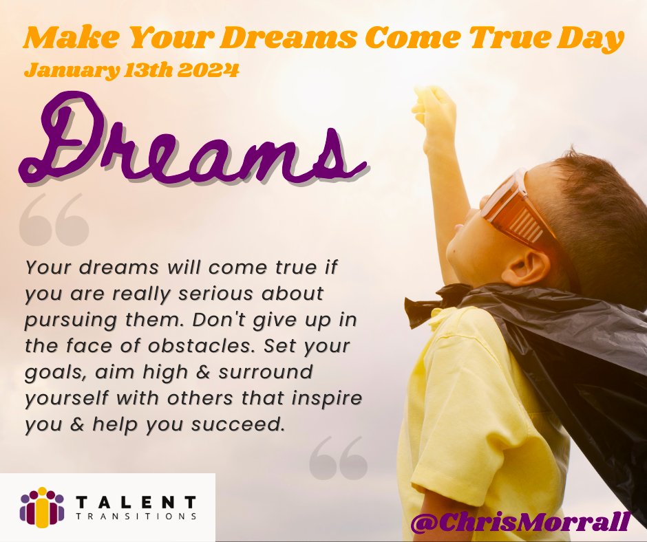 #Goodmorning #GoodDay #HappyWeekend #Today is #MakeYourDreamComeTrueDay a great day to set your #goals & make your #DREAMS come true & turn #DreamsIntoReality. Dreams stay dreams if you don't take #action stay #positive & #focused & get people to support & #inspire you #success🚀