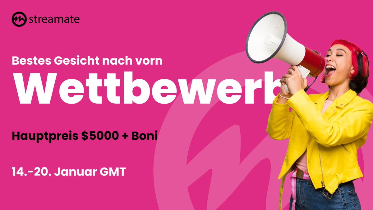 StreamateDE's tweet photo. Bereite dich auf den 'Bestes Gesicht nach vorn'-Wettbewerb vom 14. bis 20. Januar (GMT) vor! 500 Gewinner, $5000 Hauptpreis und Boni von $25 - $100! Es zählen deine besten 3 Tage! Lasst die Ranglisten-Herausforderung beginnen! #BestesGesichtNachVorn #GroßerGewinn #BonusFeuerwerk https://t.co/3IBDP6LpAF