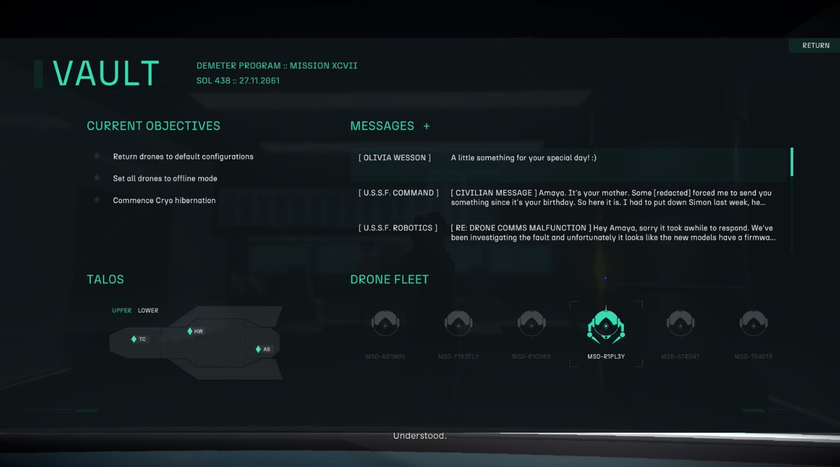 TheseStarless's tweet image. A quick peek at the Vault UI prototype for our Drone Engineer, Amaya! #thesestarlessskies #indiedev #gamedev #unity #scifi