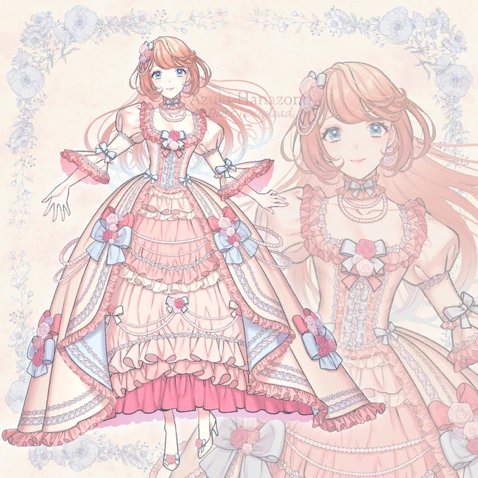 オリジナル悪役令嬢と主人公少女  こちらの2点はパルミーさんの講座で、ドレス作画の実演に使用しました 講座に使った作品の公開はOKだそうなので、整えてあげあげ