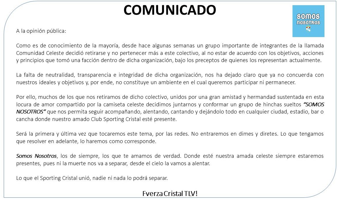 Somos_NosotroSC's tweet photo. SPORTING CRISTAL por encima de todo.
Somos NosotroSC 🩵 https://t.co/eoKZ5U4mKU