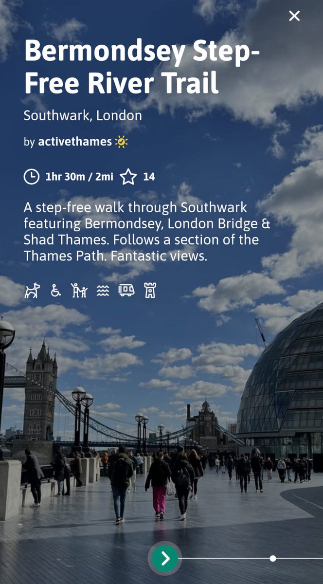Ready for an outdoor adventure? Explore the Bermondsey Step-Free River Trail, commissioned by #ActiveThames, with the @GoJauntly app. Take a seamless stroll along the river, with step-free access for all; admire iconic landmarks and riverside scenery ➡️ hubs.la/Q02f3K450