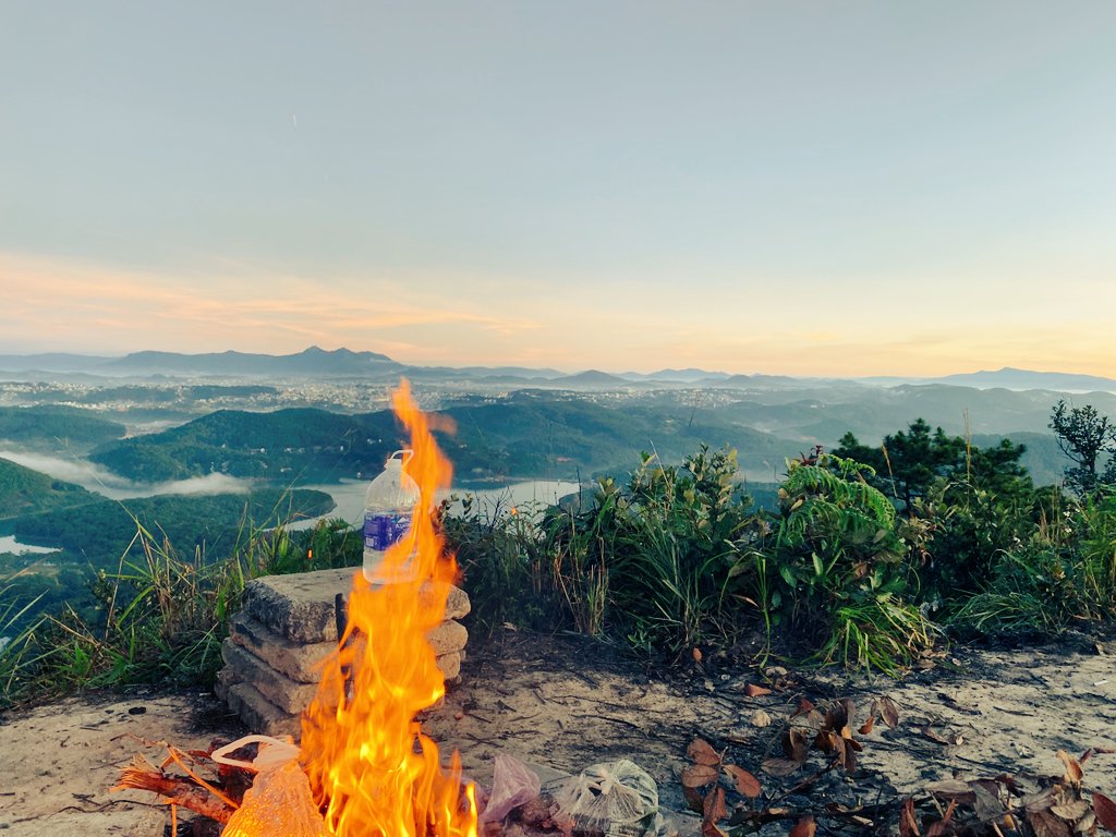 Camp at night on the top of the mountain