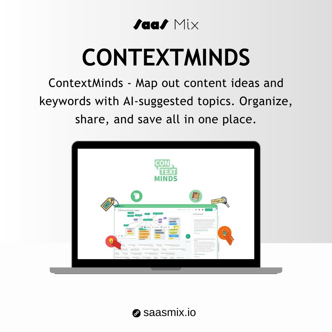 ContextMinds is a game-changer for content creators. With its AI-powered suggestions, you can easily map out your content ideas and keywords, keeping everything organized and accessible.

#ContextMinds #Content #ContentCreators #SaaSMix