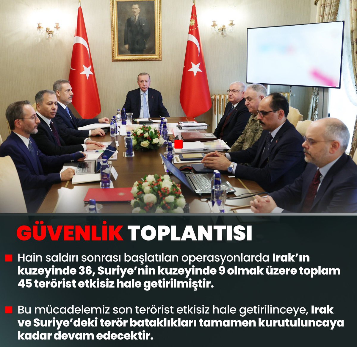 Genel Başkanımız ve Cumhurbaşkanımız Sn.Recep Tayyip Erdoğan: Türkiye düşmanlarının taşeronluğunu üstlenen bölücü alçaklardan döktükleri her damla kanın hesabı misliyle sorulmaktadır ve sorulacaktır. #GüvenlikToplantısı