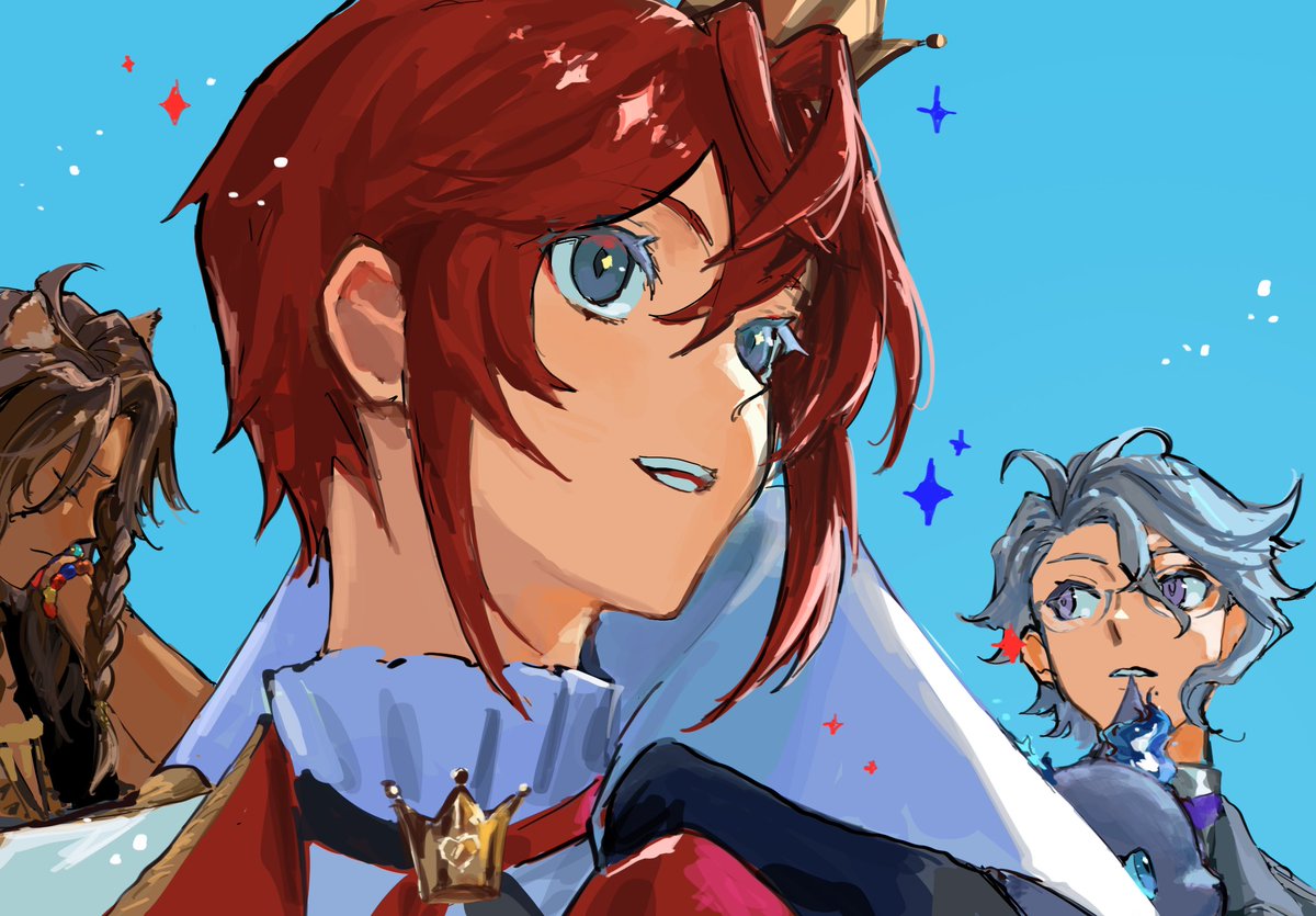 multiple boys red hair male focus dark-skinned male blue eyes dark skin 3boys  illustration images