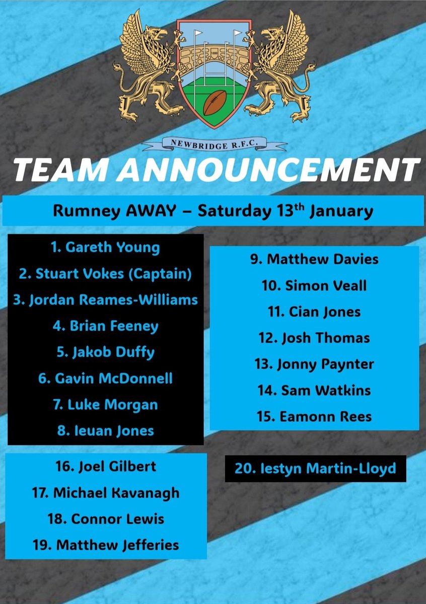 🏉GAME DAY🏉
Today see's us travel to @rumney_rfc, Cardiff for the first time since 2012. Always a tough place to go and we're sure that today won't be any different!

📆 Sat 13th Jan
🆚 @rumney_rfc
⏰ 14:30 KO
🏆 Championship East
🏟️ Riverside Park
🏉 #UppaBridge 🐷
💙🖤💙🖤💙🖤