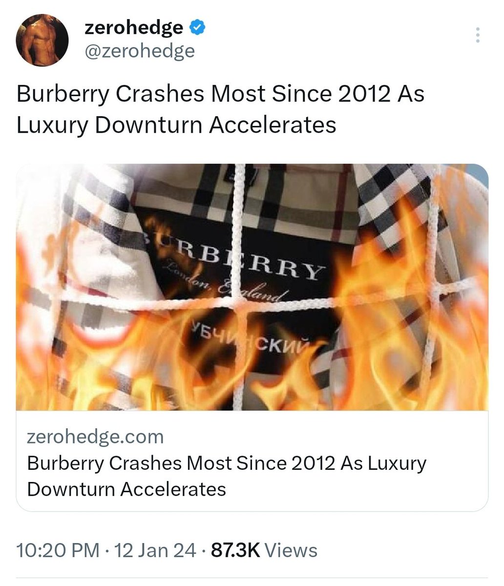TheMatrixology's tweet photo. "#Burberry Crashes Most Since 2012 As Luxery Downturn Accelerates"

What If I Told You 2012 Was Also A #Dragon Year 🐉

Coincidence?

#TheMatrixology https://t.co/GYV2b1PPlS
