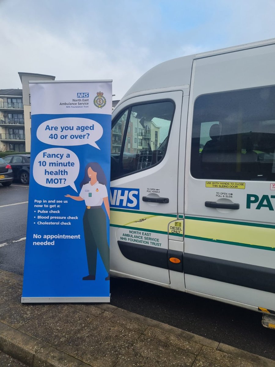 Our @NEAmbulance Health MOT study has opened to today. We will be visiting deprived areas across the region offering health checks including: · a pulse check for AF · hypertension screen · cholesterol screen · offer of a smoking cessation referral @NEAS_Medical