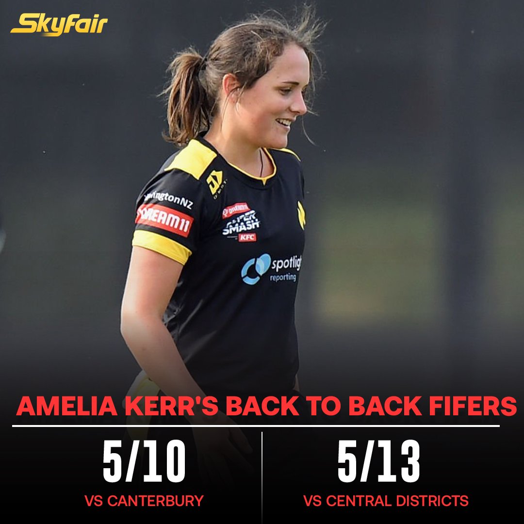 Amelia Kerr becomes the first woman to take five-wicket hauls in back to back T20 matches.

She achieved this milestone in the Women's Super Smash.

#supersmash #AmeliaKerr #Fifer #SkyFair