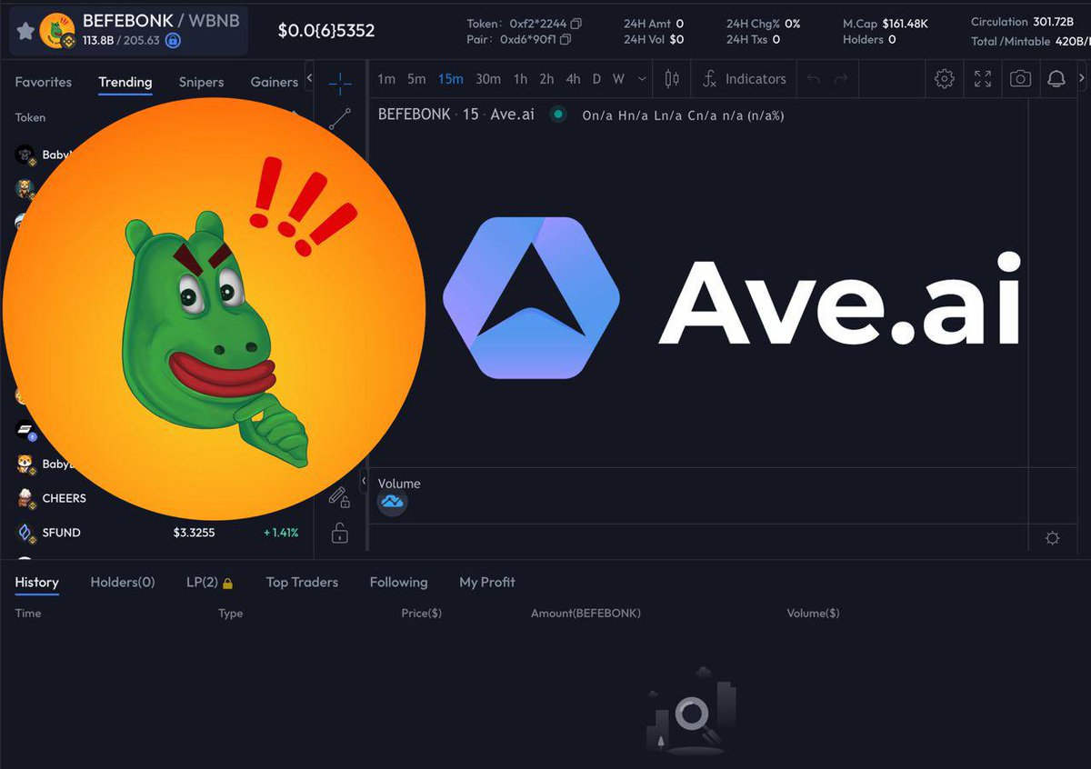 ⚡️We have updated logos and socials on Avedex 

Now, you can check the official infos of #BefeBonk at Avedex platform!

And also, we booked Trend Nr. #1 for our upcoming launch.

Avedex:

avedex.cc/token/0xf209ad…

#BefeBonk #BSC #1000x #Moonshot #memecoin