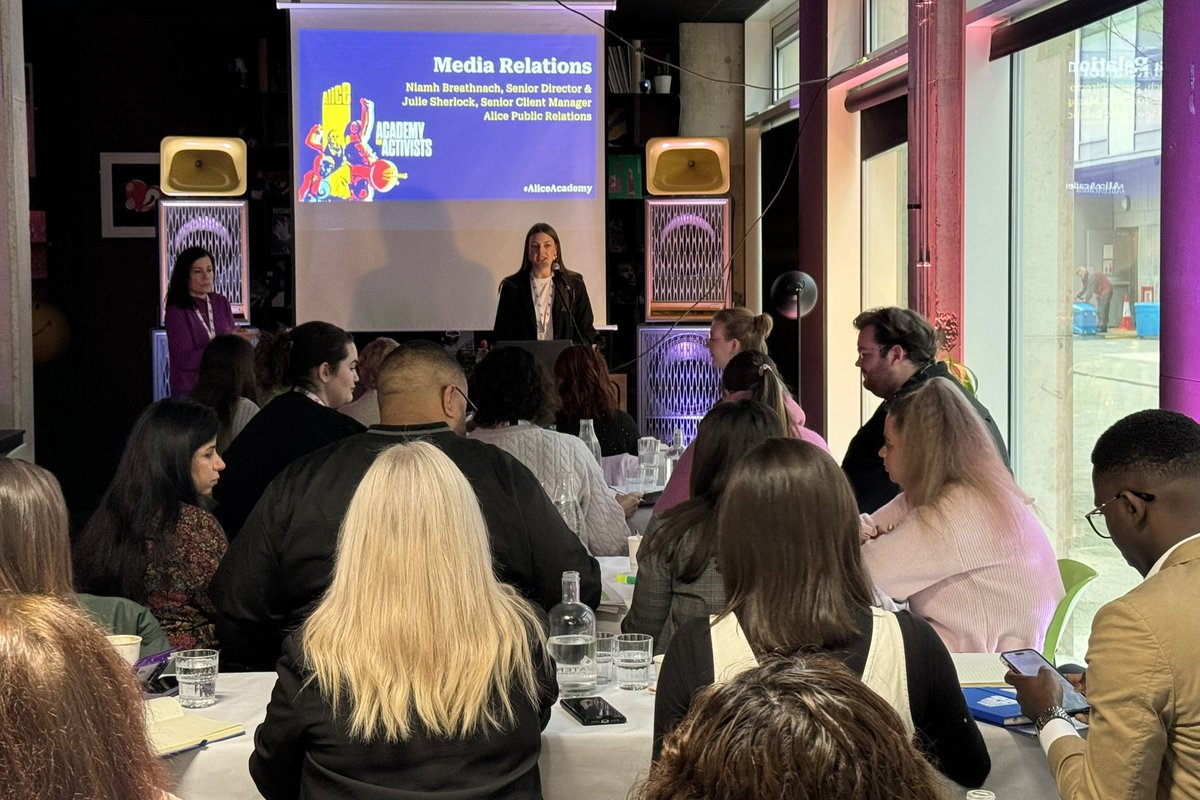 MartinaPQuinn's tweet photo. Next up for the #AliceAcademy, we have a session on media relations, delivered by @niamherss &amp; @Desleysmummy. They’re making print media cool again - getting our participants to analyse what’s in this morning’s newspapers 😁 https://t.co/3nLLbuWhCd