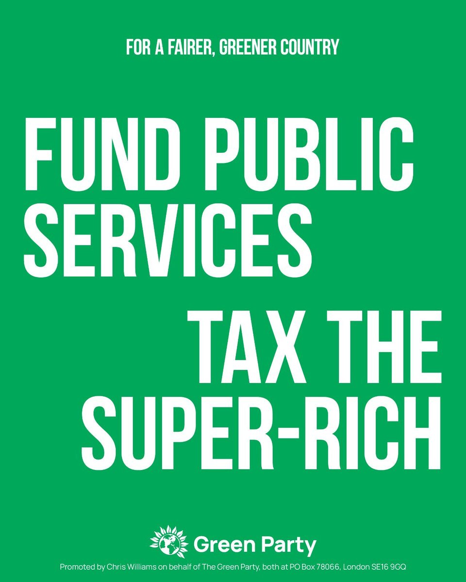 💸 The inequality gap in the UK is growing wider and wider while public services crumble. 💚 Only the Green Party would tax the super-rich fairly and use the money to fund public services properly.