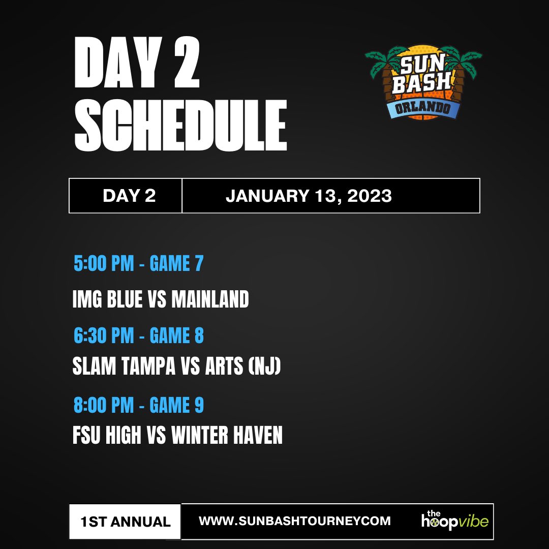Sun Bash (@sunbashtourney) on Twitter photo 1st annual #SunBash Orlando (Powered by <a href="/thehoopvibe/">ᴊᴀᴋᴇ ᴘᴇʀᴘᴇʀ</a>)
We are locked in for Day 2 with these 7️⃣ great matchups
📍 Central Florida Christian 1st annual #SunBash Orlando (Powered by <a href="/thehoopvibe/">ᴊᴀᴋᴇ ᴘᴇʀᴘᴇʀ</a>)
We are locked in for Day 2 with these 7️⃣ great matchups
📍 Central Florida Christian