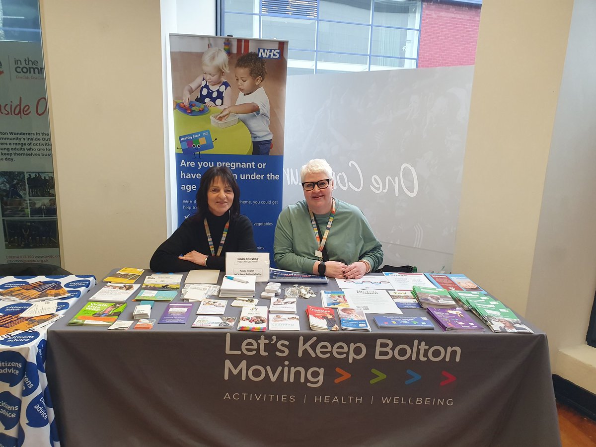 All set up at the Toughsheet Community Stadium for the family wellbeing event, promoting Healthy Start, 0-19 services, MMR Vacination and Lets Keep Bolton Moving.