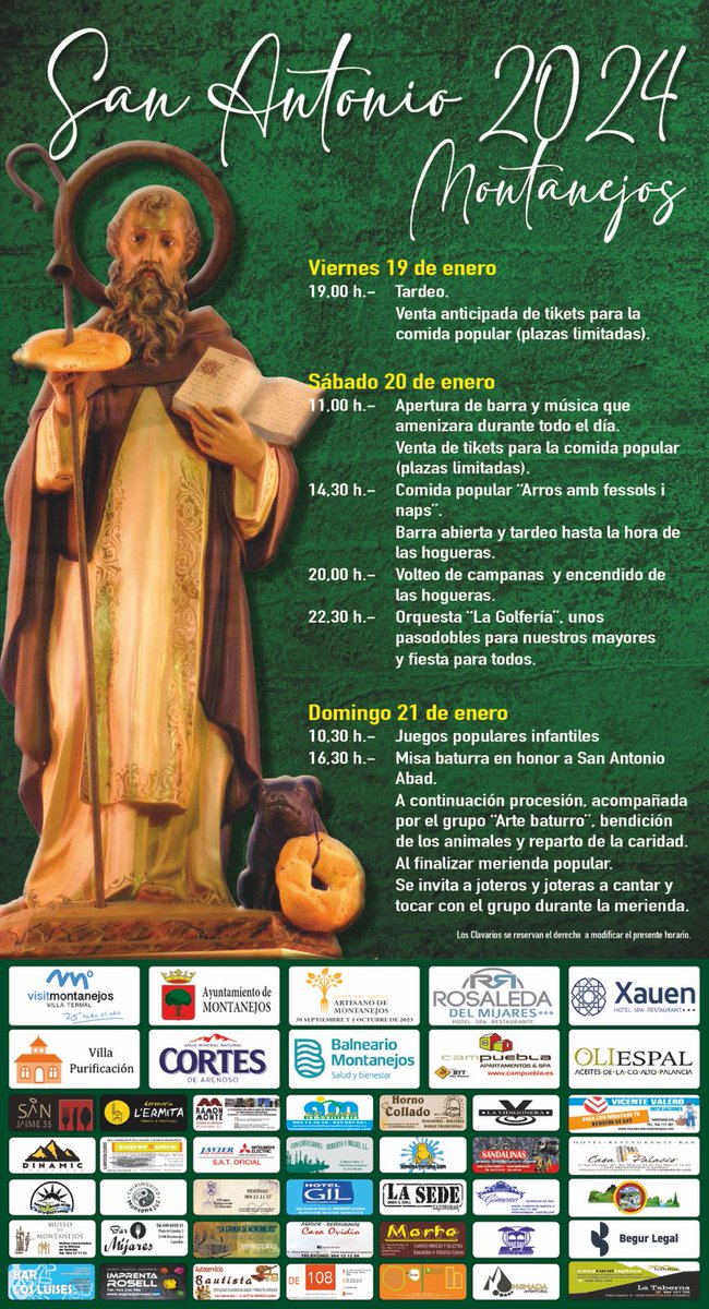 🐖🔥El fin de semana que viene llega #SanAntón a #Montanejos

🔝Aquí os dejamos el programa preparado por los clavarios