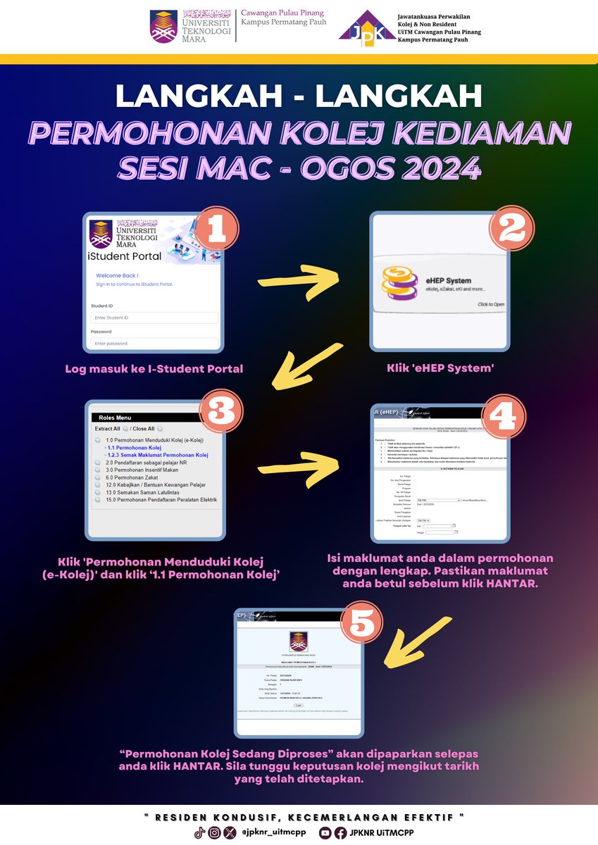 jpk_uitmcpp's tweet photo. [JPKNR 2023/2024]
--------------------------------------
LANGKAH-LANGKAH PERMOHONAN KOLEJ KEDIAMAN SESI MAC - OGOS 2024
--------------------------------------
Assalamualaikum wbt, Salam Sejahtera sejahtera dan Salam UiTM Di Hatiku. https://t.co/5IJqiDRU4E