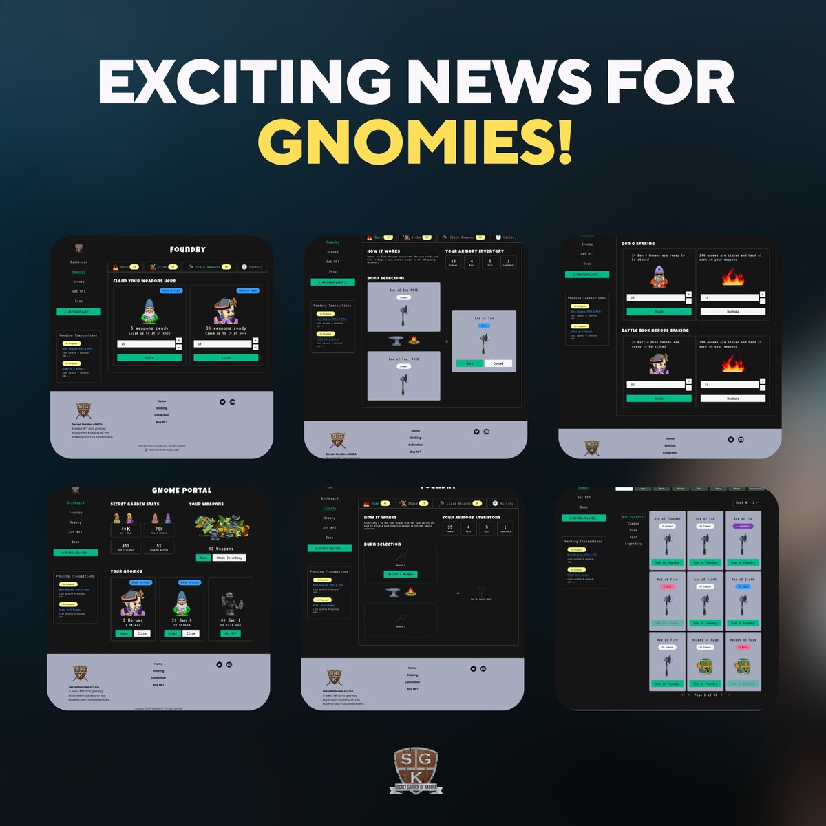 🔥 Exciting News for Gnomies! 🔥 Gear up for the Burn Upgrade and more on the enhanced Foundry/Armory webpage! Our team is developing an upgrade system for weapons/gear holders. 🚀 Explore the upgrades, and your feedback is welcome, fam! LFG Gnomies! ⚔️🌟 #UpgradeComingSoon…