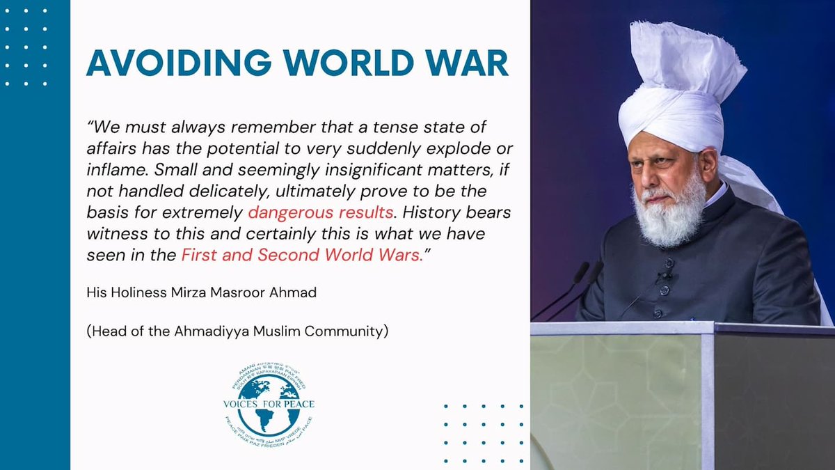 #VoicesForPeace - Avoiding World War

“We must always remember that a tense state of affairs has the potential to very suddenly explode or inflame. Small and seemingly insignificant matters, if not handled delicately, ultimately prove to be the basis for extremely dangerous