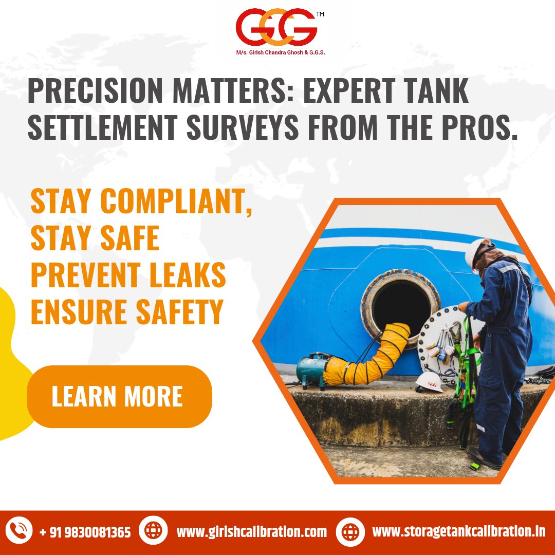 Don't settle for guesswork. Our advanced technology and experienced surveyors deliver accurate and reliable results. Learn more: girishcalibration.com/services.html #TankSettlementSurvey #PreventativeMaintenance #TankSafetyFirst #GirishCalibration #GirishChandraGhosh