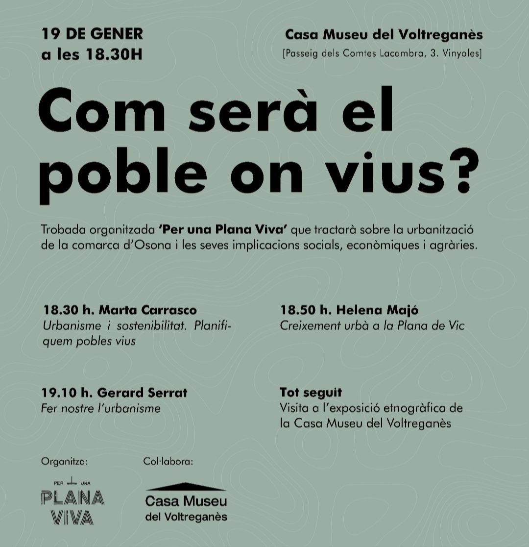 perunaplanaviva's tweet photo. 📢"Com serà el poble on vius?" 🗓️ Divendres 19 de gener a les 18:30 a la Casa Museu del Voltreganès. Us hi esperem! 👇 https://t.co/mbjuf1p7kF
