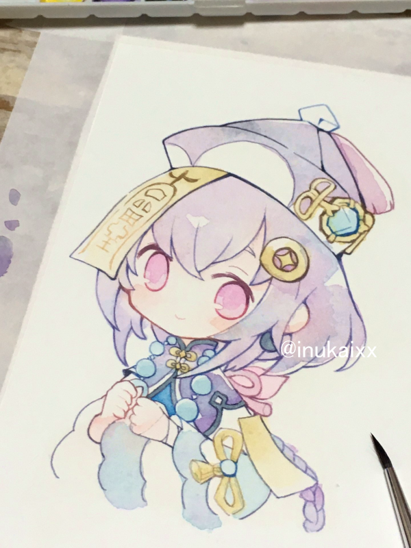 七七|ナナ(原神) 「原神の七七ちゃん!下塗りだいたい終わったところです。」|犬飼/さかなのマーチ【BOOTH新作追加/名古屋コミティア【D-24】】のイラスト