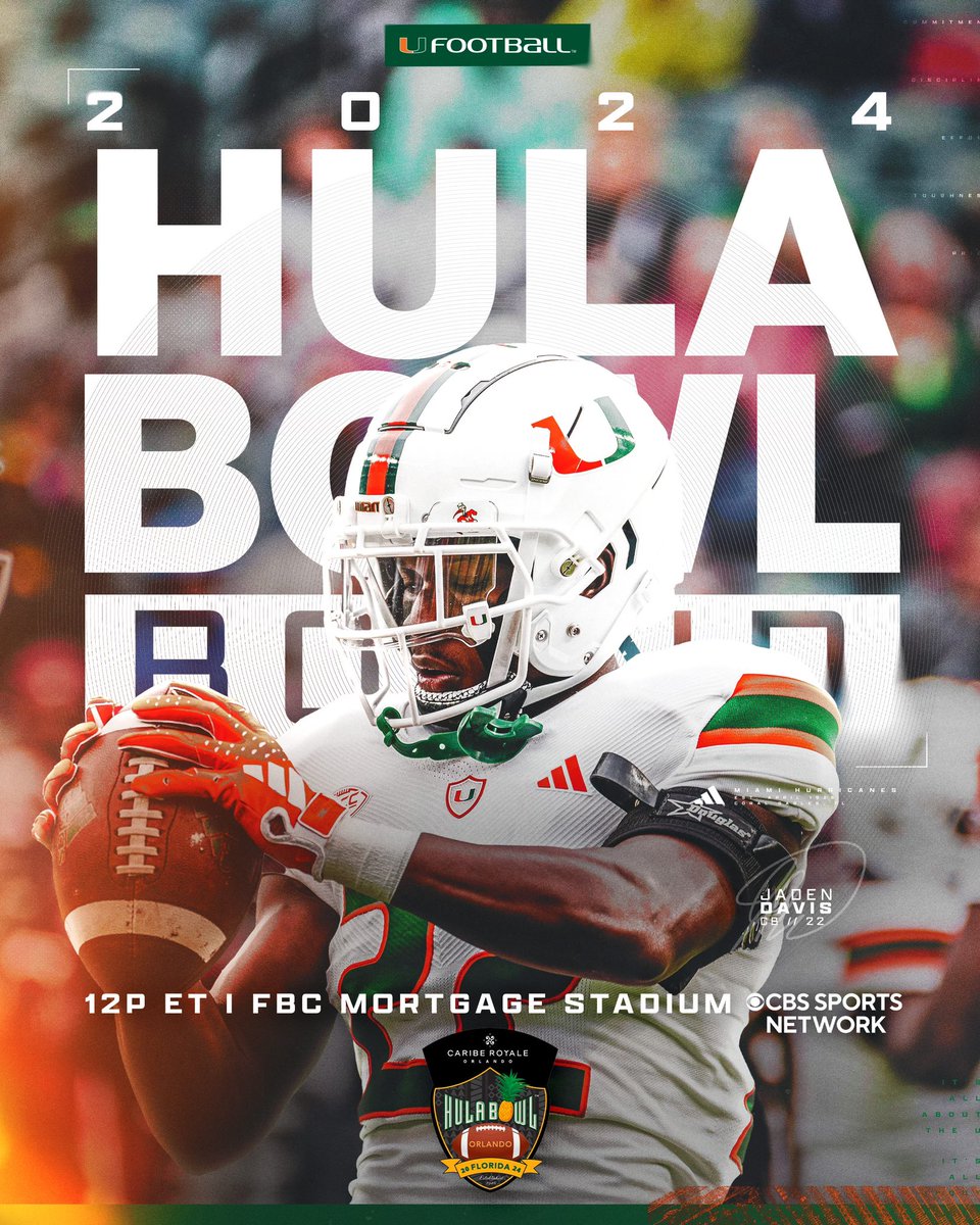 Wishing a good luck to Jaden Davis in today’s @Hula_Bowl 🙌 Watch the 2024 Hula Bowl today at noon on CBS Sports Network. #GoCanes | @Hula_Bowl