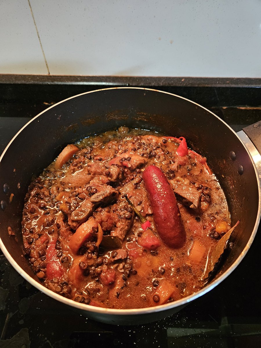 All simmered down lentils with Foodland fresh chorizo style sausage, pork ribs and ....