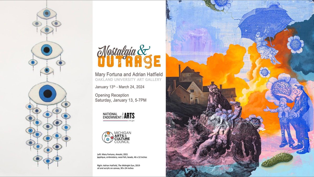 Oakland University Art and Art History Department (@ouartarthistory) on Twitter photo Due to inclement weather, the opening reception of the new OUAG exhibition, "Nostalgia & Outrage", is rescheduled to January 20, 2024 from 5 - 7 PM.
-- See you next weekend!
<a href="/oaklandu/">Oakland University</a> <a href="/OaklandCAS/">OU College of Arts and Sciences</a> Due to inclement weather, the opening reception of the new OUAG exhibition, "Nostalgia & Outrage", is rescheduled to January 20, 2024 from 5 - 7 PM.
-- See you next weekend!
<a href="/oaklandu/">Oakland University</a> <a href="/OaklandCAS/">OU College of Arts and Sciences</a>