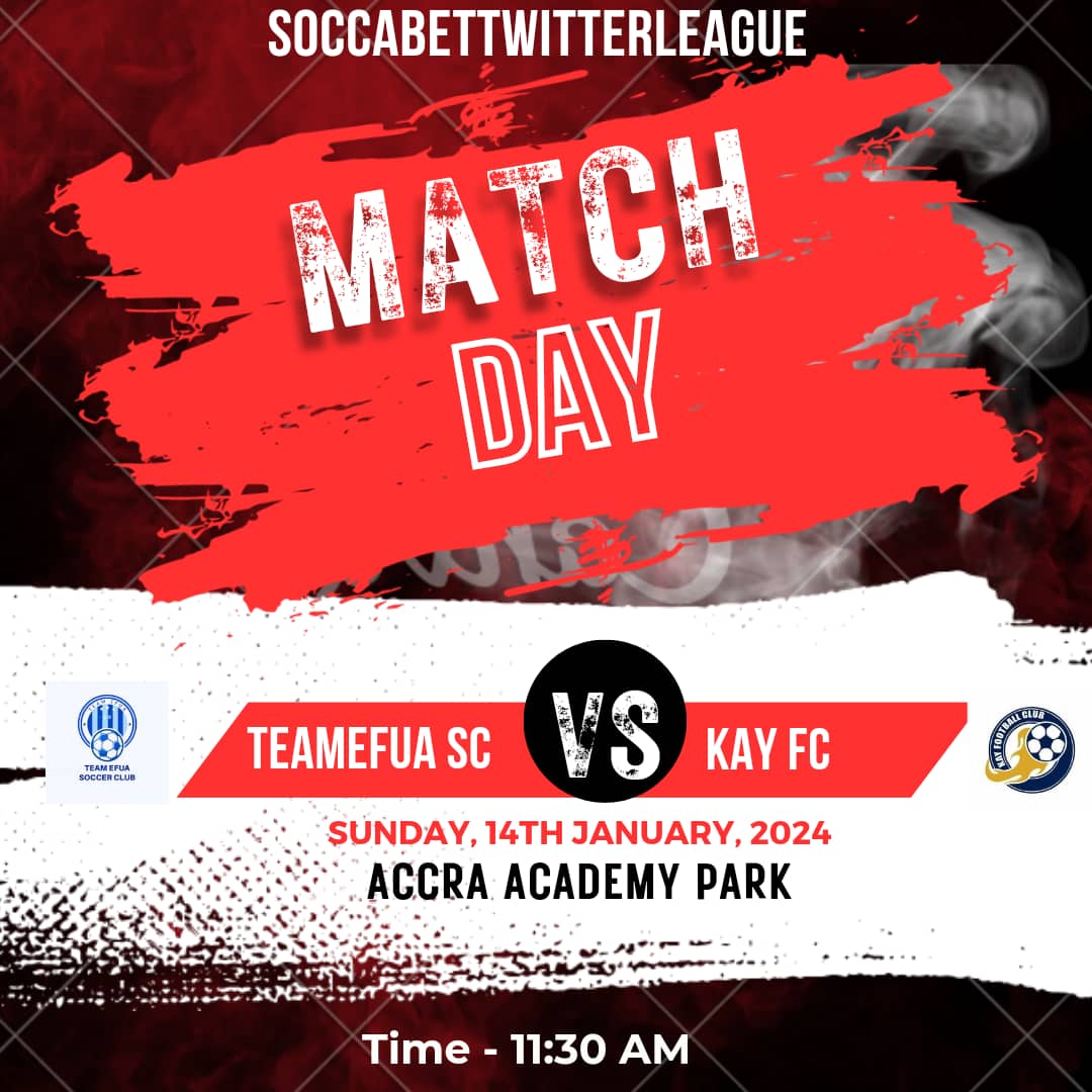 KayFC19's tweet photo. We're back in action this Sunday
We take on @TeamEfua
🗓 14-01-2024
🕒 11:am 
🏟 ACCRA ACA ASTRO TURF
#SoccabetTwitterLeague
ONE TEAM 1 SPIRIT 🔥🔥 https://t.co/hQo6kTDPOl