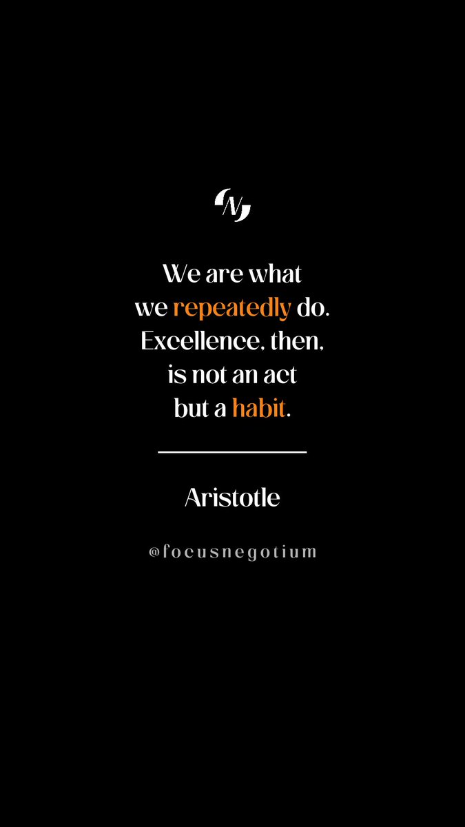 Reflecting on Aristotle's wisdom: 
'We are what we repeatedly do. Excellence, then, is not an act, but a habit.' 🌟

Let's embrace intentional habits that shape our destinies. What positive habit will you commit to today? 💪

#excellenceinhabits #aristotlewisdom #focusnegotium