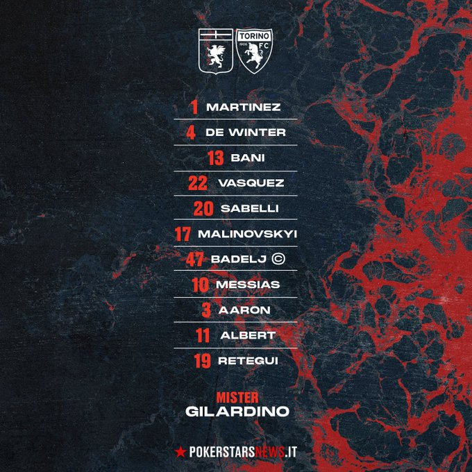 Genoarg's tweet photo. Aqui estan, estos son, los 11 titulares del Genoa!

- El Chaval Martinez 
- Señor Invierno, Matute Bani, Johan Pipe
- Sabelli, Cañon Malinovskyi, Badelj ©️, Jogo Bonito Messias, Aaron Magic.
- Albert GudmundsSHOW, Chapita Retegui

VAMOS GENOA CARAJO!!

#GenoaTorino https://t.co/3kLcchAbog