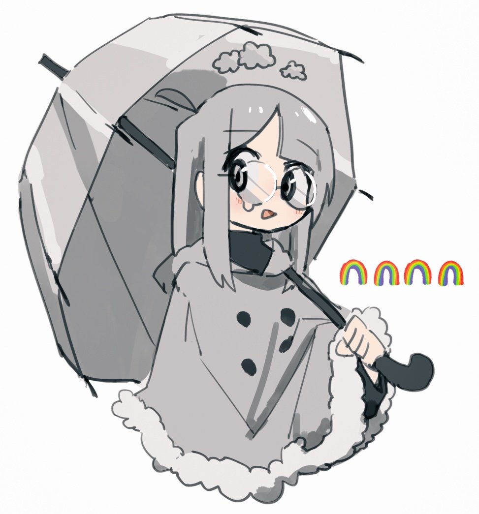 1girl umbrella solo holding umbrella grey hair glasses holding  illustration images