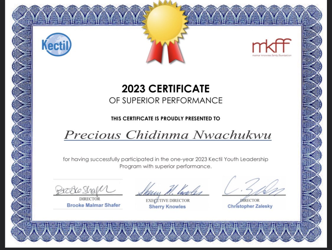 Super excited to share that I have been awarded a Certificate of Superior Performance from the Knowles Educational and Charitable Trust for International Leadership (@kectil), United States. Many thanks to the team for this great opportunity.