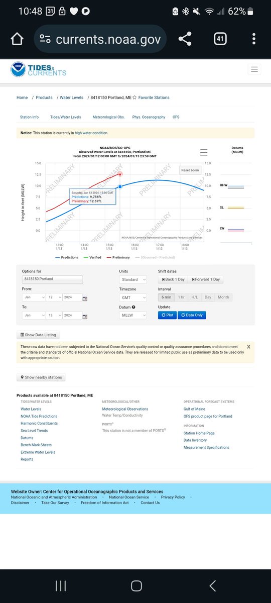 growingwisdom's tweet image. It will be a close call to a record tide in Portland, as gap between predicted &amp;amp; what's happening is a little less than what would get us to the record. Notice the diff between predicted w/out a storm  &amp;amp; the red line which is what's happening. Current trend would mean no record.