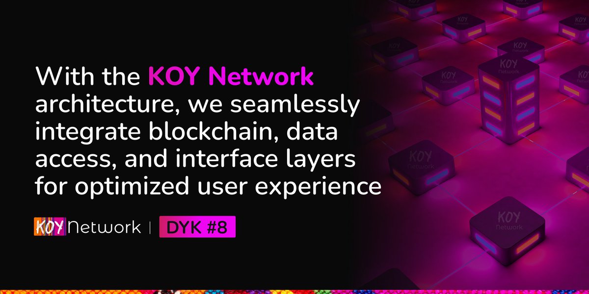 KoyNetwork's tweet image. Weekend knowledge about #KOYNetwork 🔥 🔥

Did you know? 
With the KOY Network architecture, we seamlessly integrate
👉 blockchain,
👉 data access, and
👉 interface layers for optimized user experience. 

#KOY #Africa #Blockchain #fintech #Layer1 #architecture #DYK8