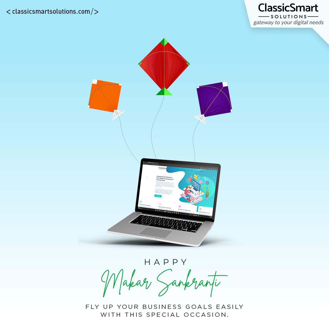 classicsmart9's tweet photo. Wishing everyone a joyous Makar Sankranti! 🪁 As you fly high with festive spirit, let ClassicSmart Solutions lift your business goals to new horizons. 

#ClassicSmartSolutions #MakarSankranti #BusinessGrowth #Sankranti2024 #Pongal2024 #WebDevelopment #DigitalAgency #Ecommerce https://t.co/bPcOd4jwVp