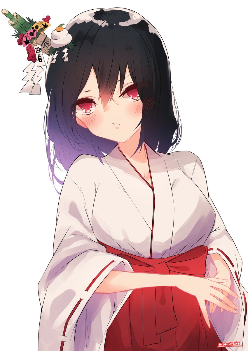 yamashiro (kancolle) 1girl black hair japanese clothes red eyes miko solo red hakama  illustration images