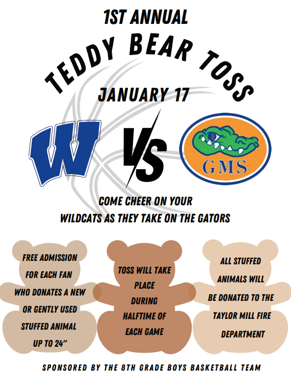 wmswildcat's tweet photo. Come out to the basketball game on January 17 for a Teddy Bear Toss! https://t.co/zlIzjiohNl