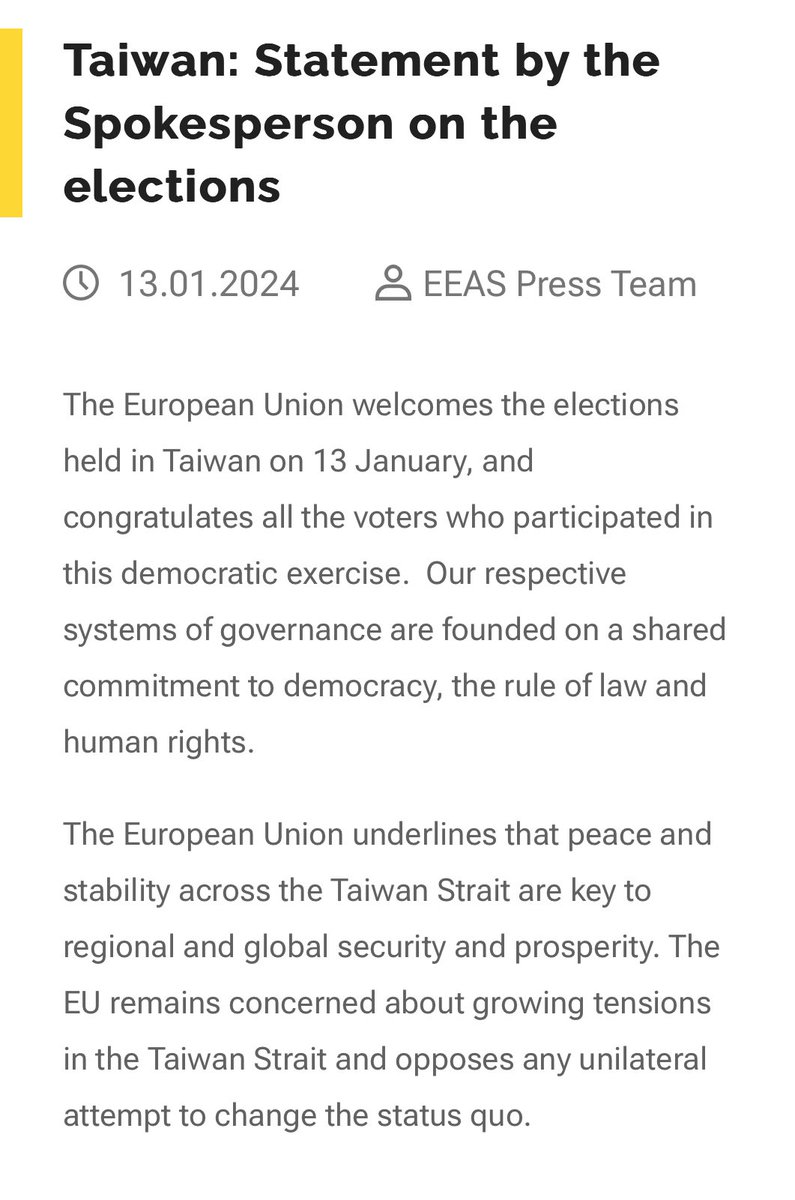 grzegorzewskif's tweet photo. Taiwan: Statement by the Spokesperson on the elections | EEAS https://t.co/sYKdbXO4OH https://t.co/HAgVDiUbB0