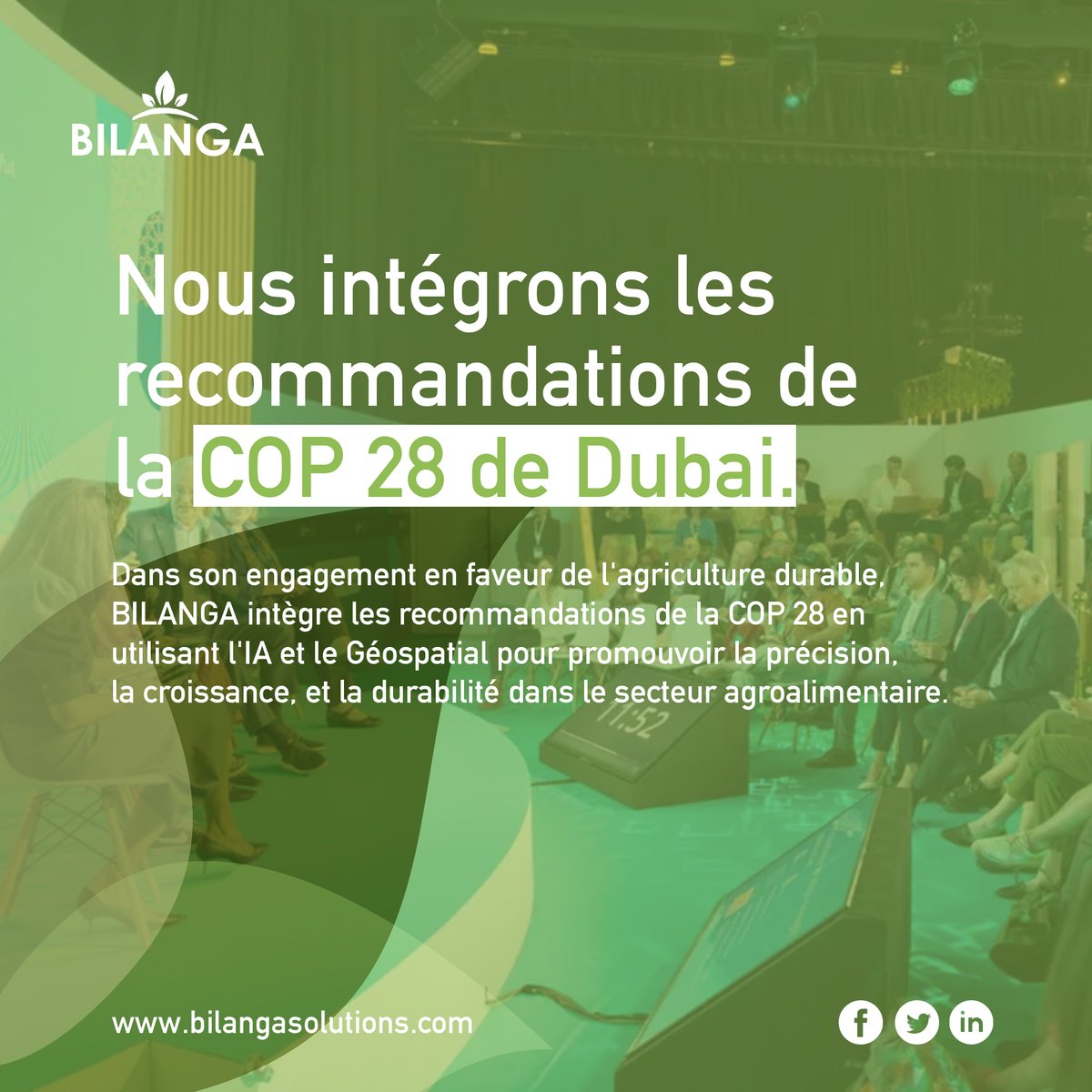 BilangaApp's tweet photo. 🌍  Engagement Durable avec BILANGA  🌿

Chez BILANGA, nous sommes fiers de contribuer à la réalisation des recommandations de la COP 28 à Dubai pour un avenir plus durable.💡

▶️ https://t.co/Uq4ncyfg9S
  
#BILANGASOLUTIONS #COP28 #AgricultureDurable #InnovationClimatique https://t.co/YFDrhSMwqR