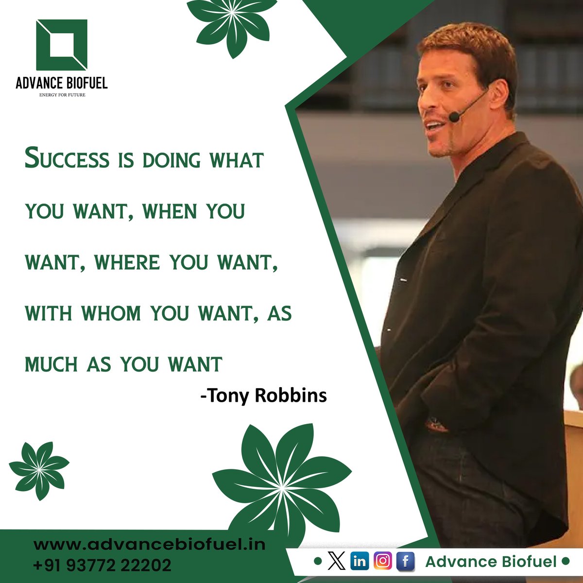 Success is doing what you want, when you want, where you want, with whom you want, as much as you want.

#AdvancedBiofuel #SuccessMindset #FreedomGoals #AchieveYourDreams #LiveLifeOnYourTerms #SuccessQuotes #DreamBig #EmpowerYourself #PersonalFreedom #SuccessJourney