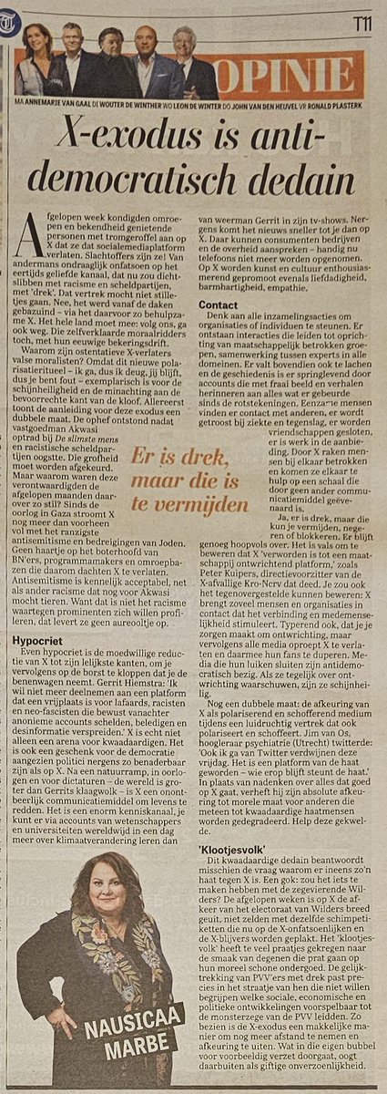 Hoog boven het gepeupel zitten de moreel superieuren in hun nest, en zolang die ene boom blijft groeien vinden deze goedmensen alles best.

Alleen groeit die boom niet meer, staat op omvallen en begint de stank van zijn houtrot het bos te vullen.

Toedels dan maar rechtschapenen!